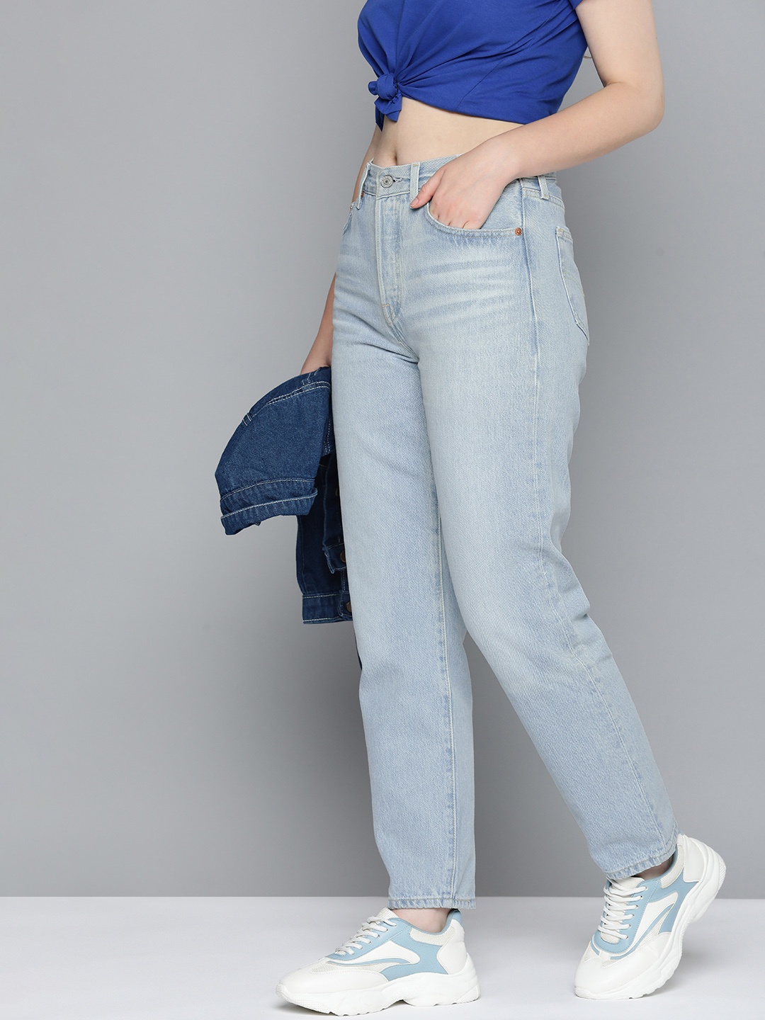 

Levis Women 501Straight Fit High-Rise Heavy Fade Stretchable Jeans, Blue