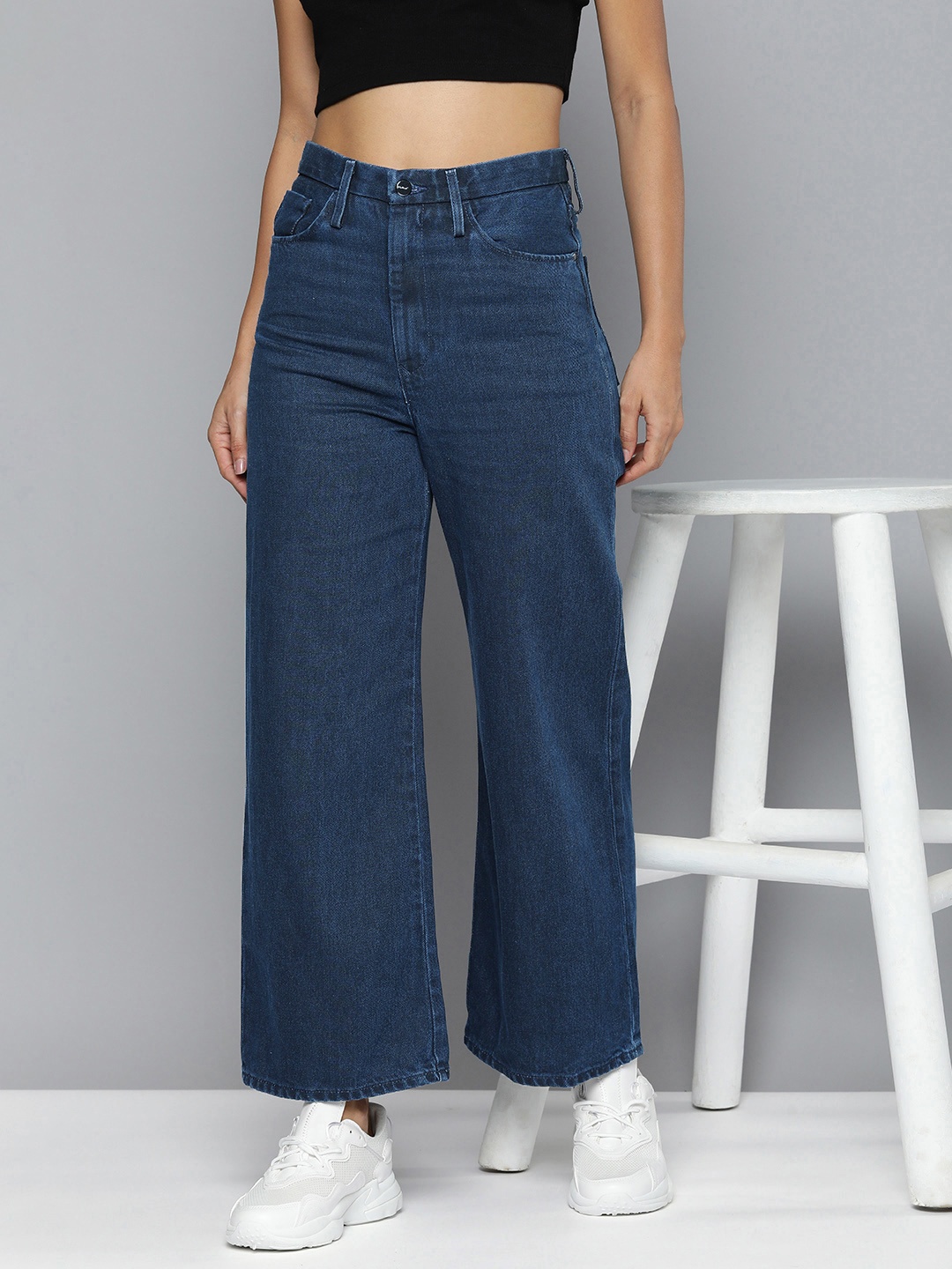 

Levis Women Ribcage Wide Leg High-Rise Stretchable Jeans, Blue