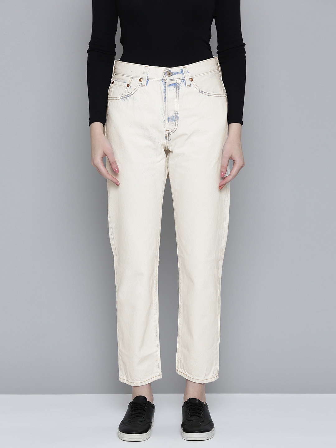

Levis Women 501 Straight Fit High-Rise Pure Cotton Jeans, White