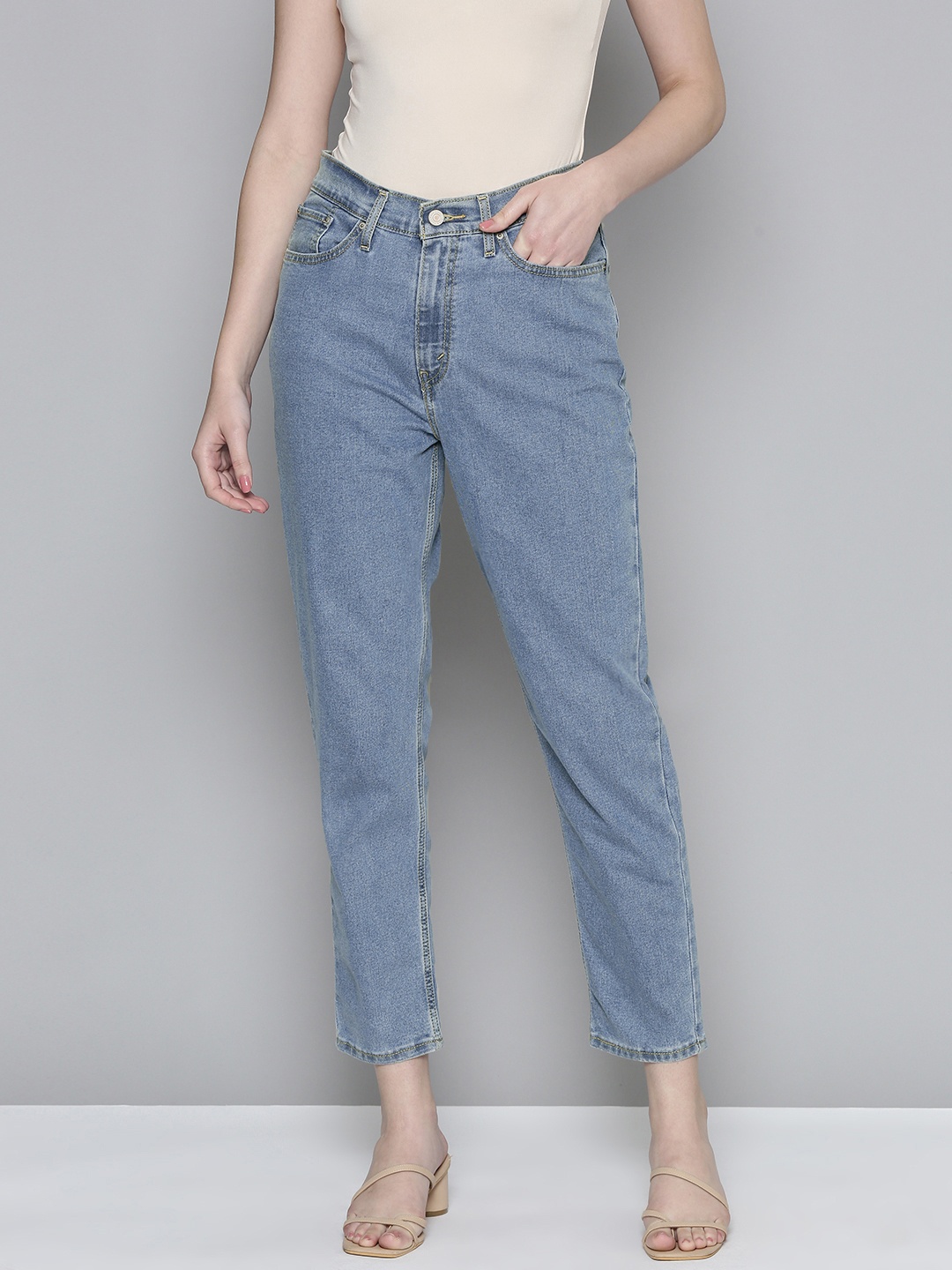 

Levis Women Tapered Fit High-Rise Light Fade Stretchable Jeans, Blue