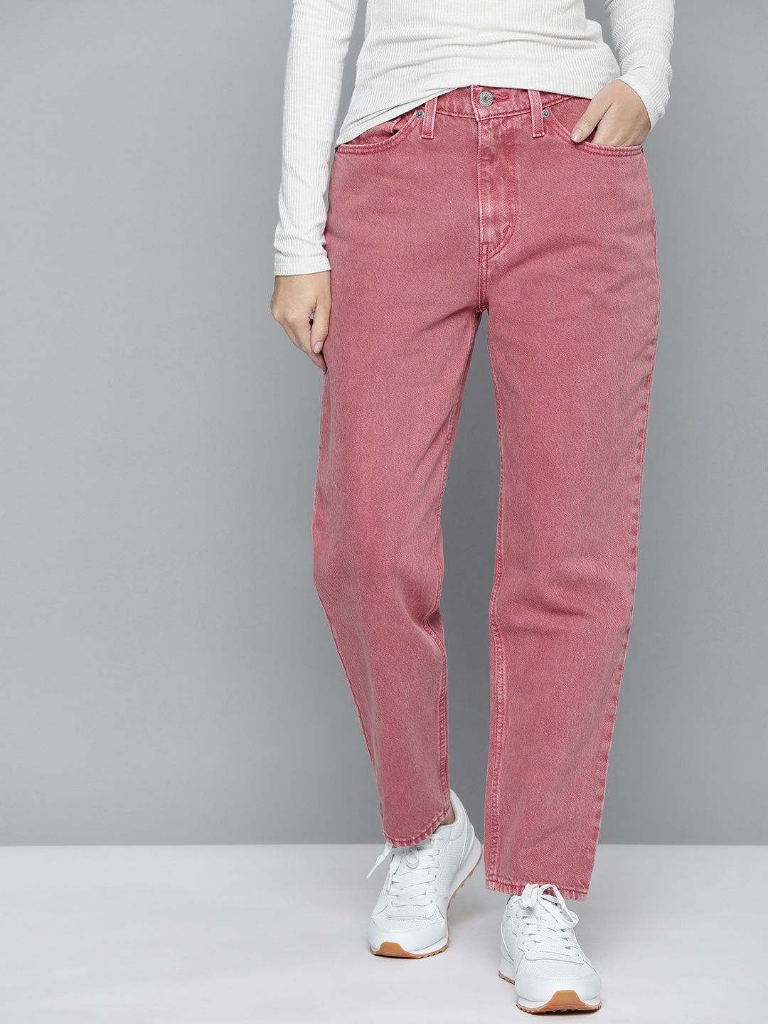 

Levis Women 80S Mom Loose Tapered Fit High Rise Pure Cotton Jeans, Pink