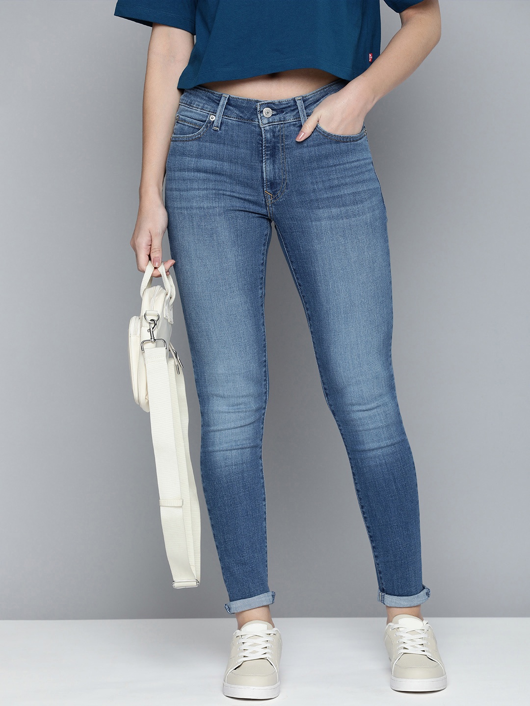 

Levis Women Stretchable Mid Rise 711 Skinny Fit Casual Jeans, Blue