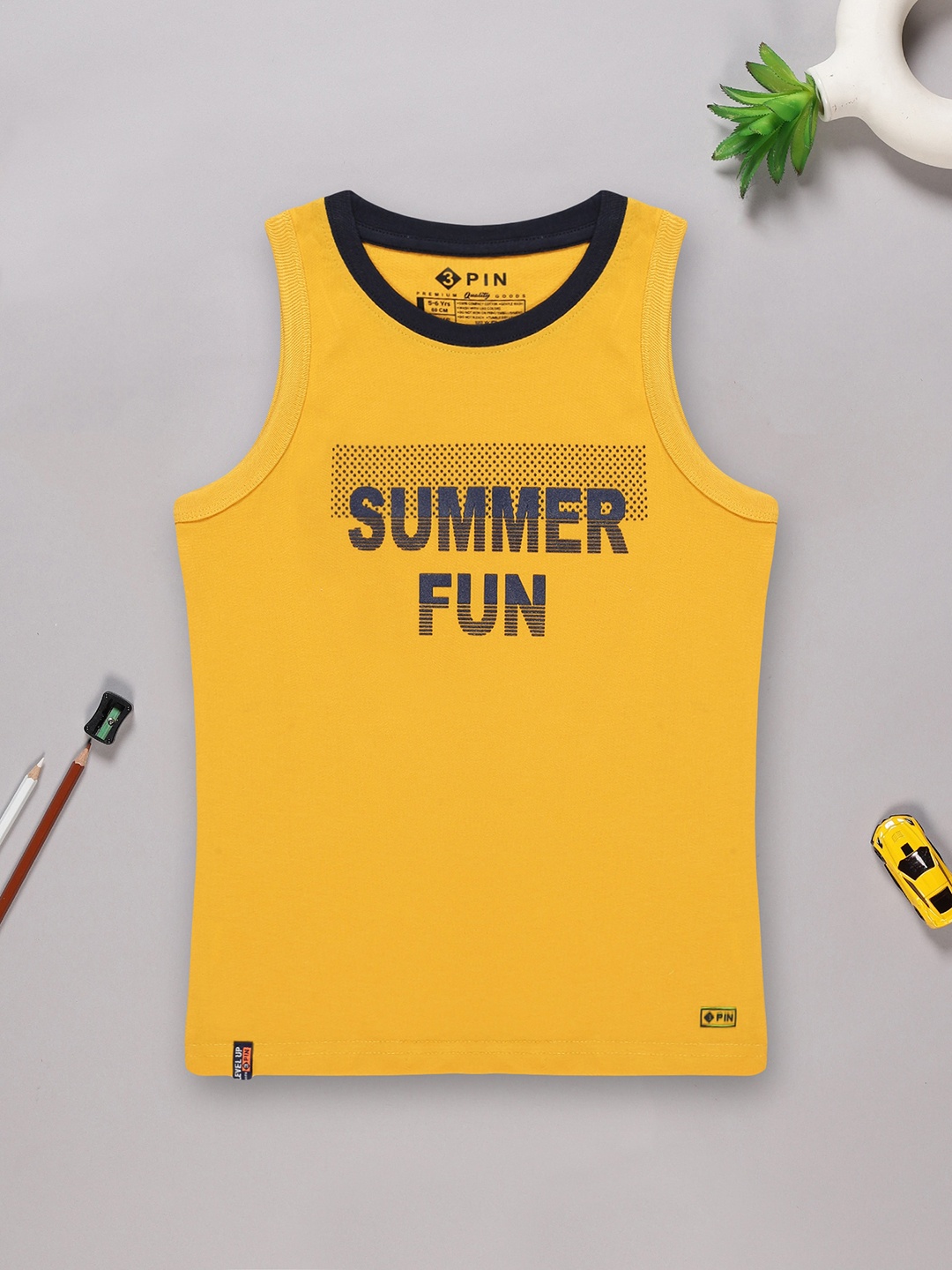 

3PIN Boys Typography Printed Cotton T-shirt, Mustard