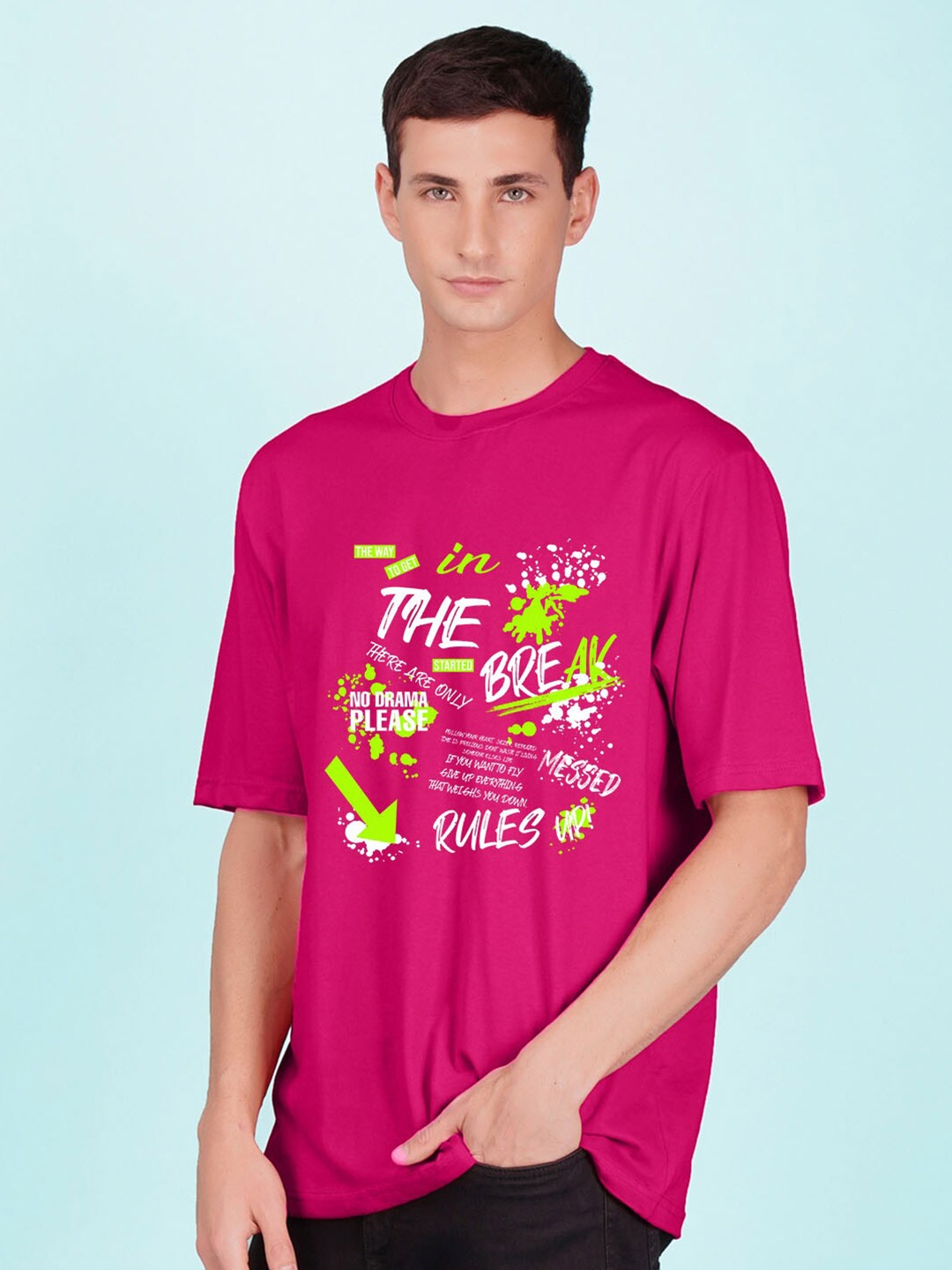

NUSYL Typography Printed Oversized Cotton T-shirt, Pink