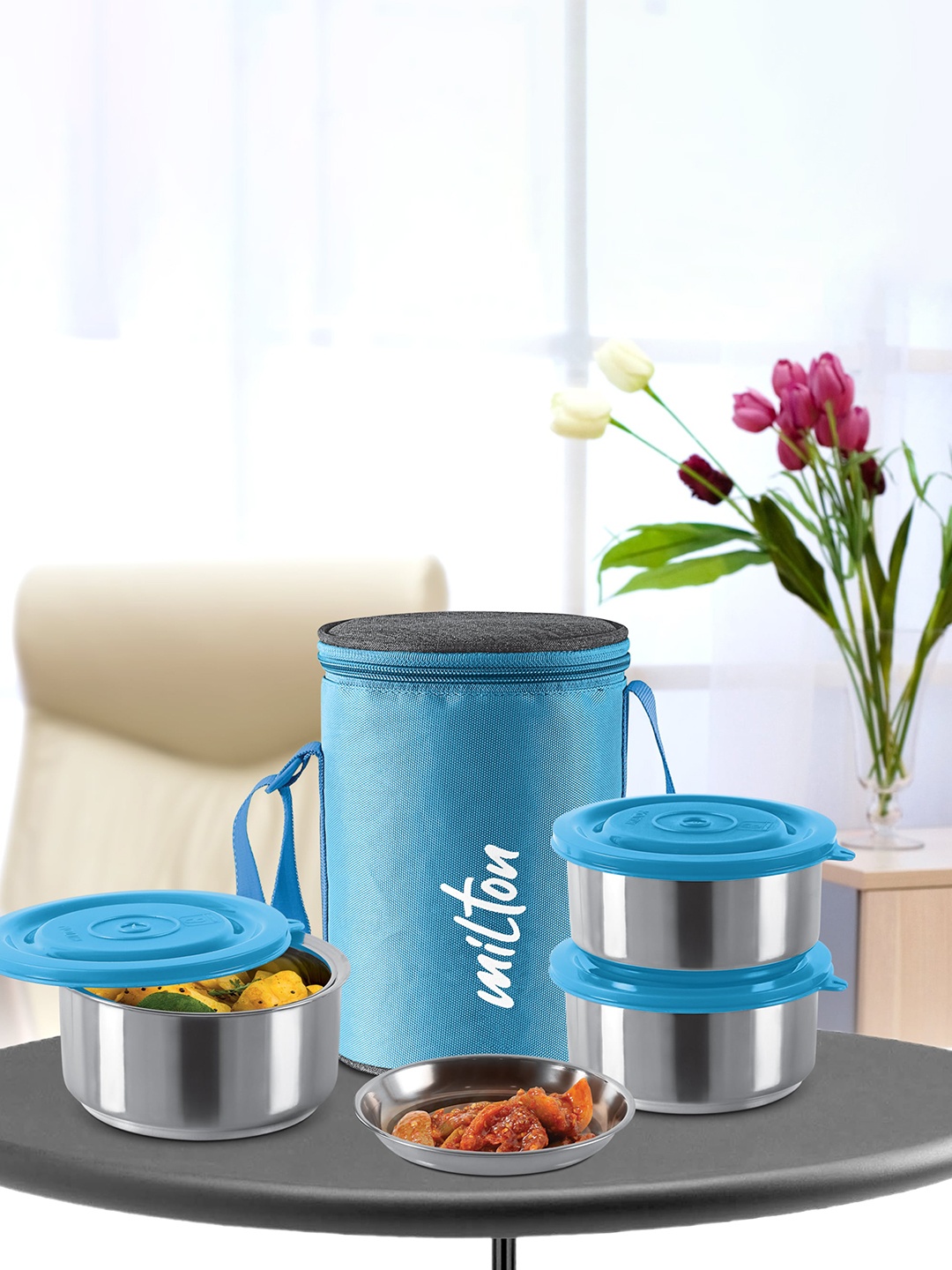 

Milton Ambition 3-Pieces Blue Stainless Steel Tiffin Containers 300 ml Each With Jacket