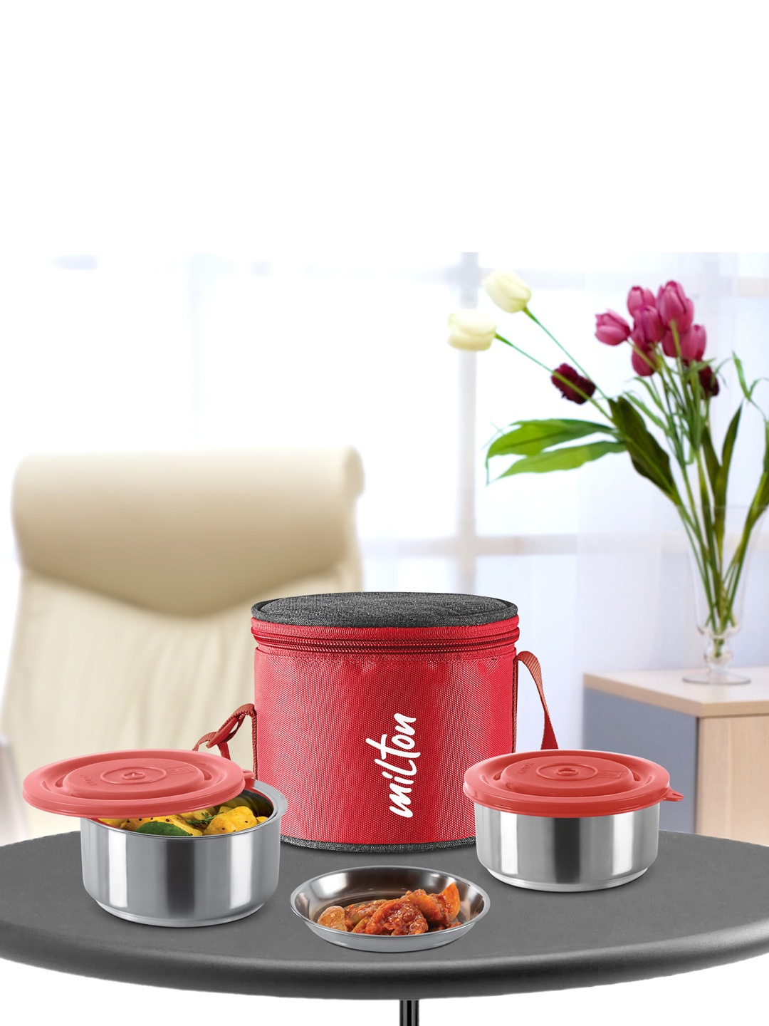 

Milton Ambition 2 Pieces Red Stainless Steel Tiffin Containers 300 ml Each With Jacket