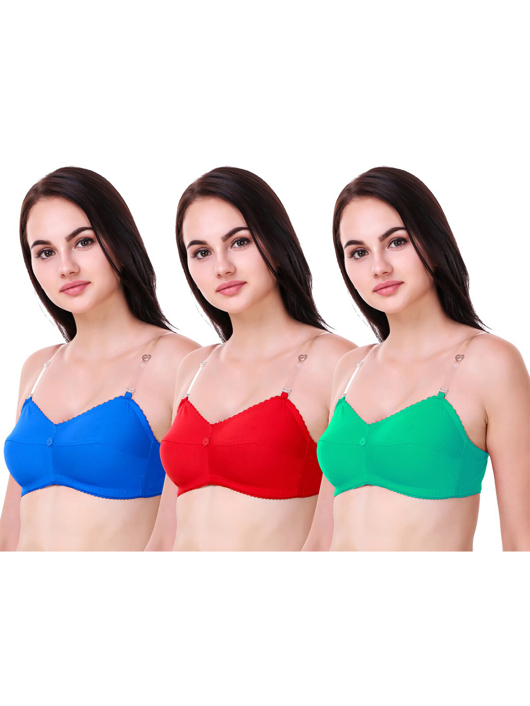

Piylu Pack Of 3 Non Padded Cut And Sew Cups Cotton Bra Full Coverage, Blue