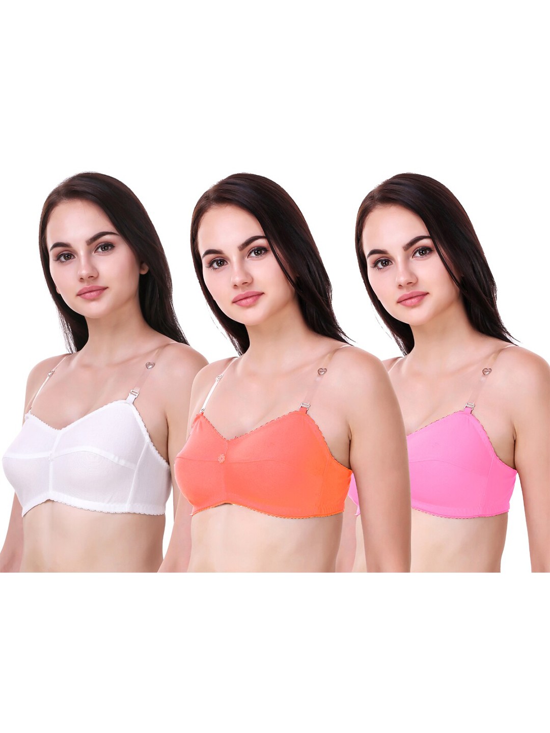

Piylu Pack Of 3 Non Padded Cut And Sew Cups Cotton Bra Full Coverage, White