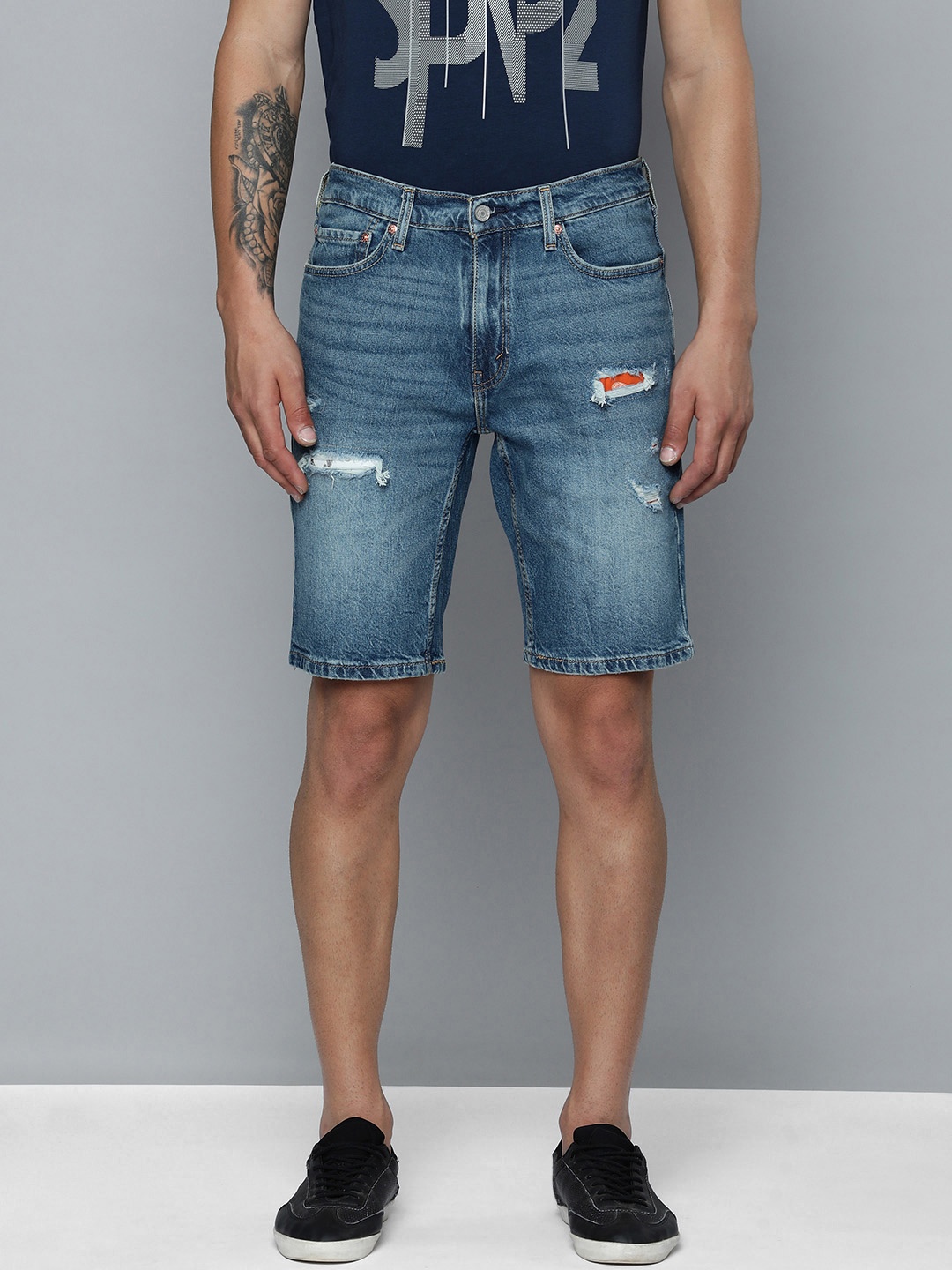 

Levis Men Slim Fit Distressed Denim Shorts, Blue