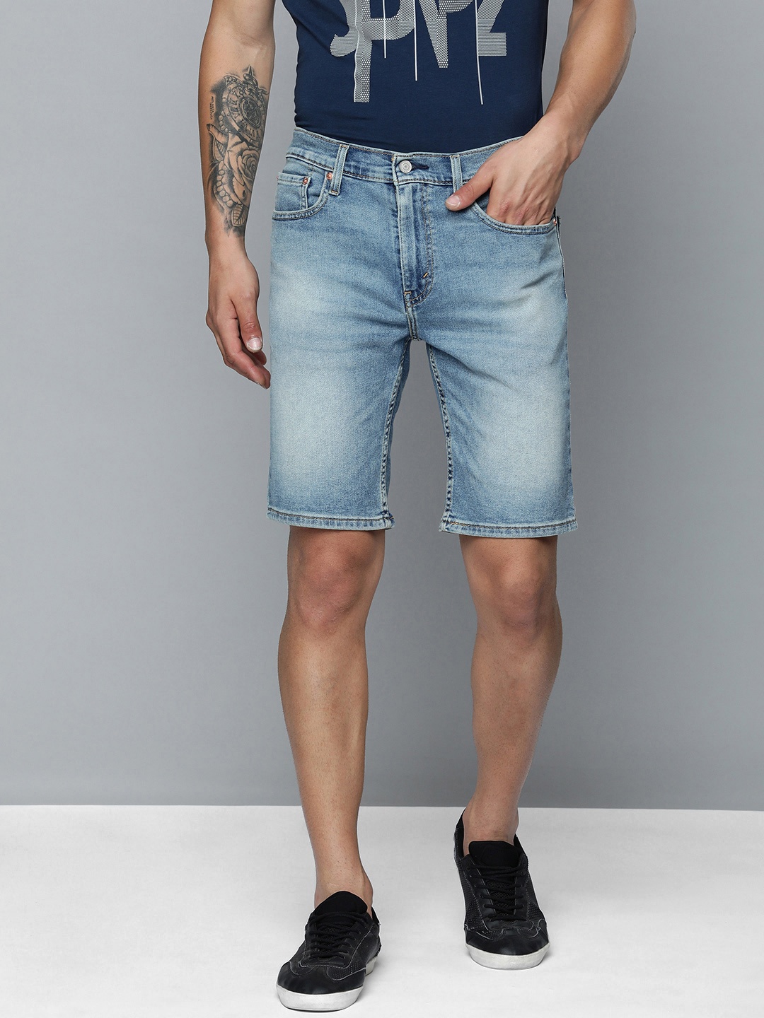 

Levis Men Washed Slim Fit Denim Shorts, Blue