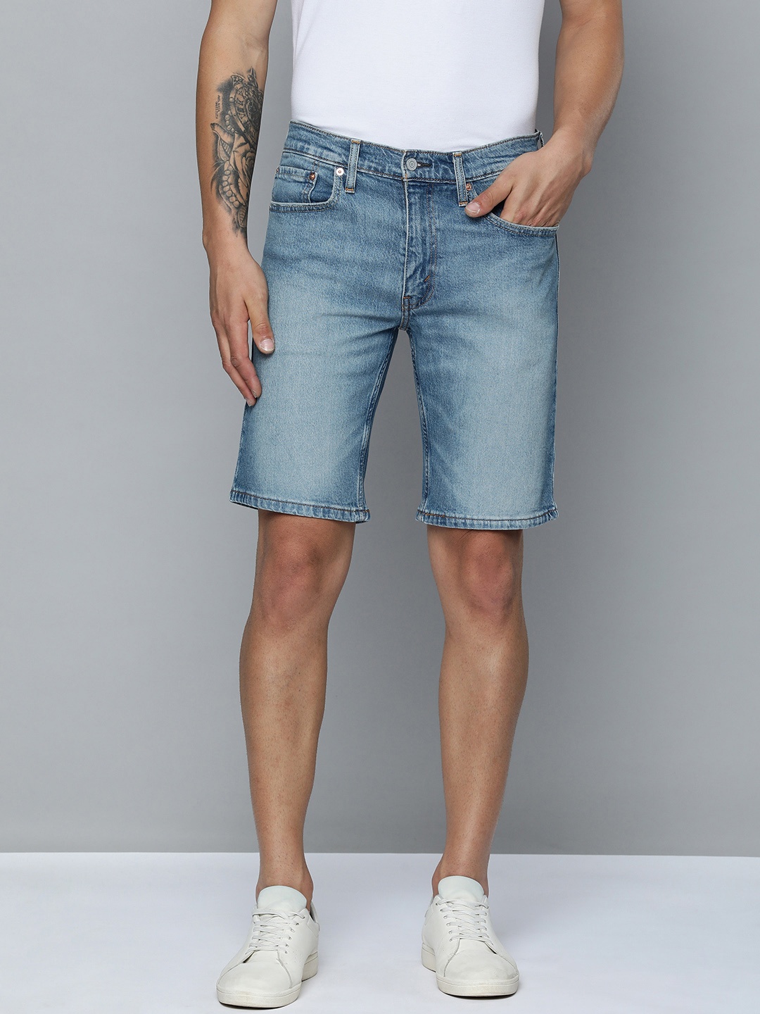 

Levis Men Washed Slim Fit Denim Shorts, Blue