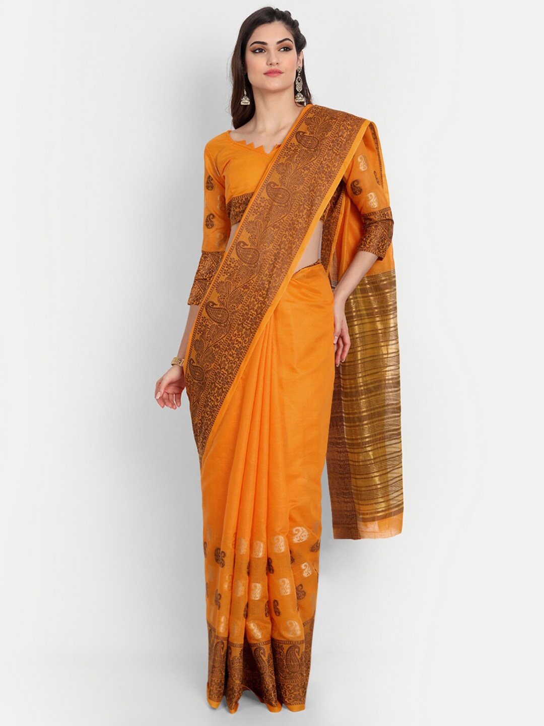 

BAPS Paisley Woven Design Zari Pure Cotton Kota Saree, Mustard