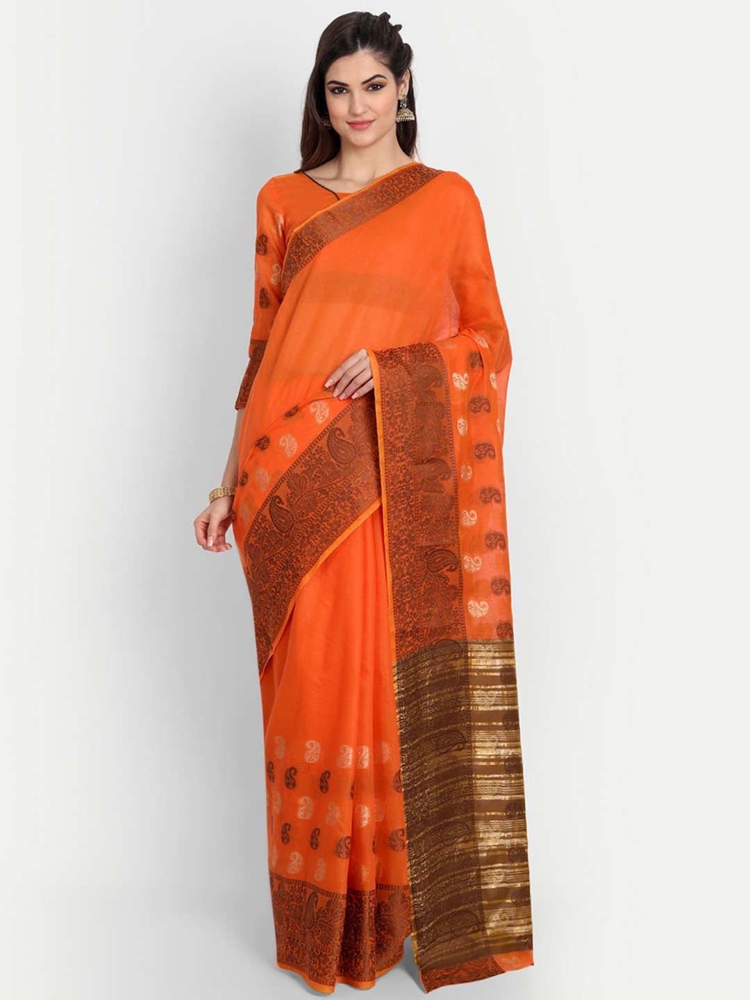 

BAPS Paisley Woven Design Zari Pure Cotton Kota Saree, Orange