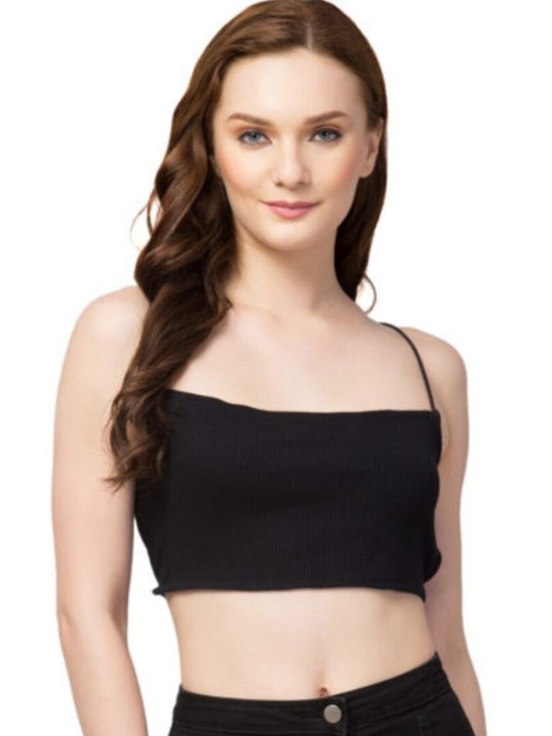 

Styched Cotton Tube Bralette Top, Black