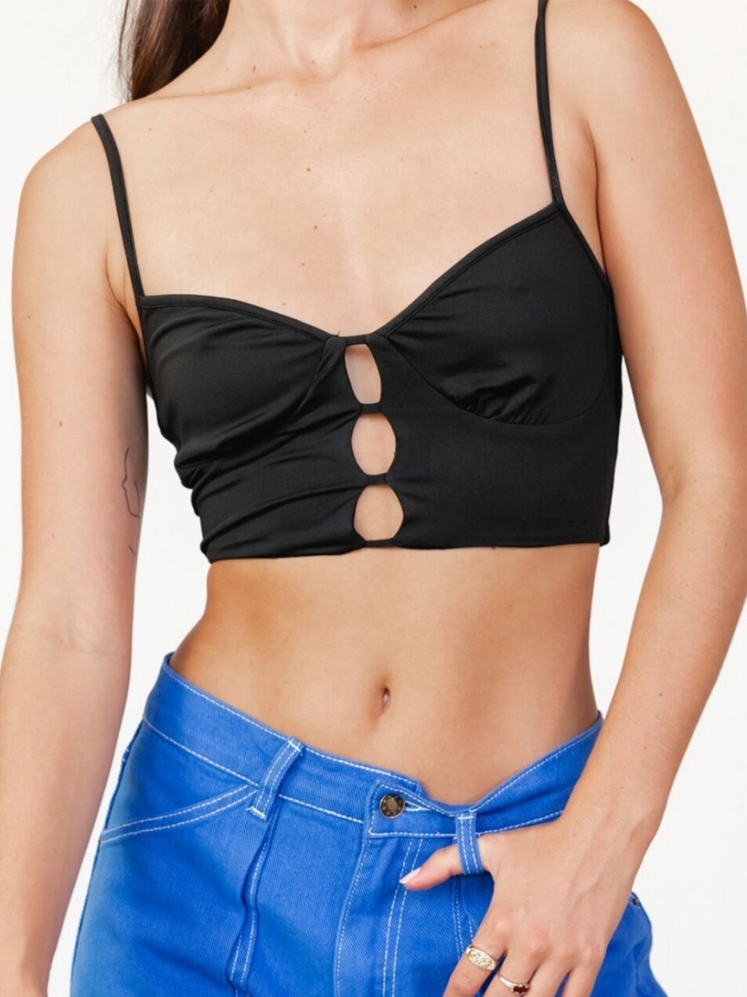 

Styched Cut Out Bralette Crop Top, Black