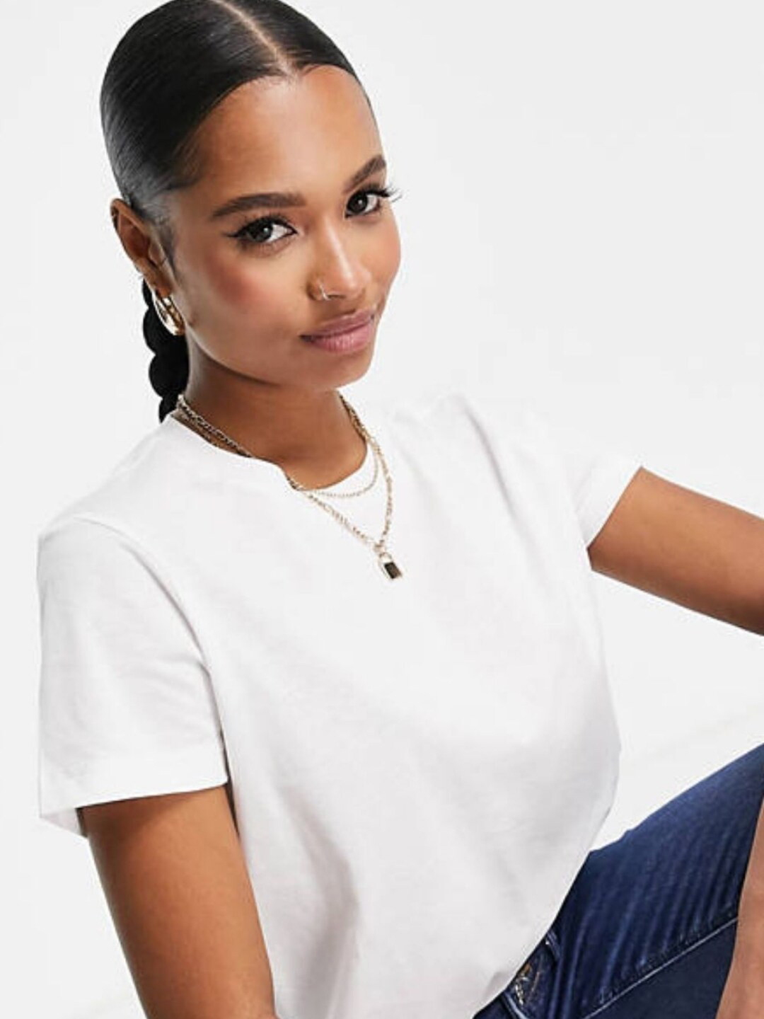 

Styched Round Neck Cotton T-Shirt, White
