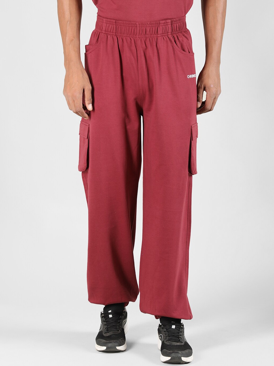 

CHKOKKO Relaxed-Fit Mid-Rise Joggers, Maroon