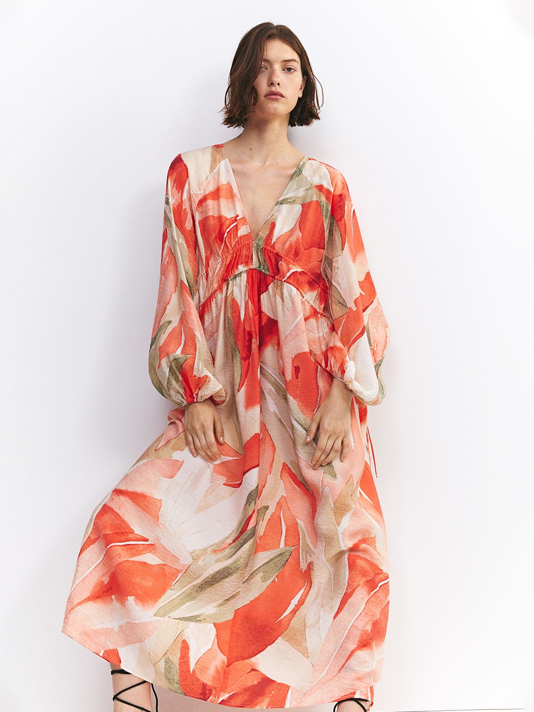 

H&M Oversized Tie-Detail Dress, Orange