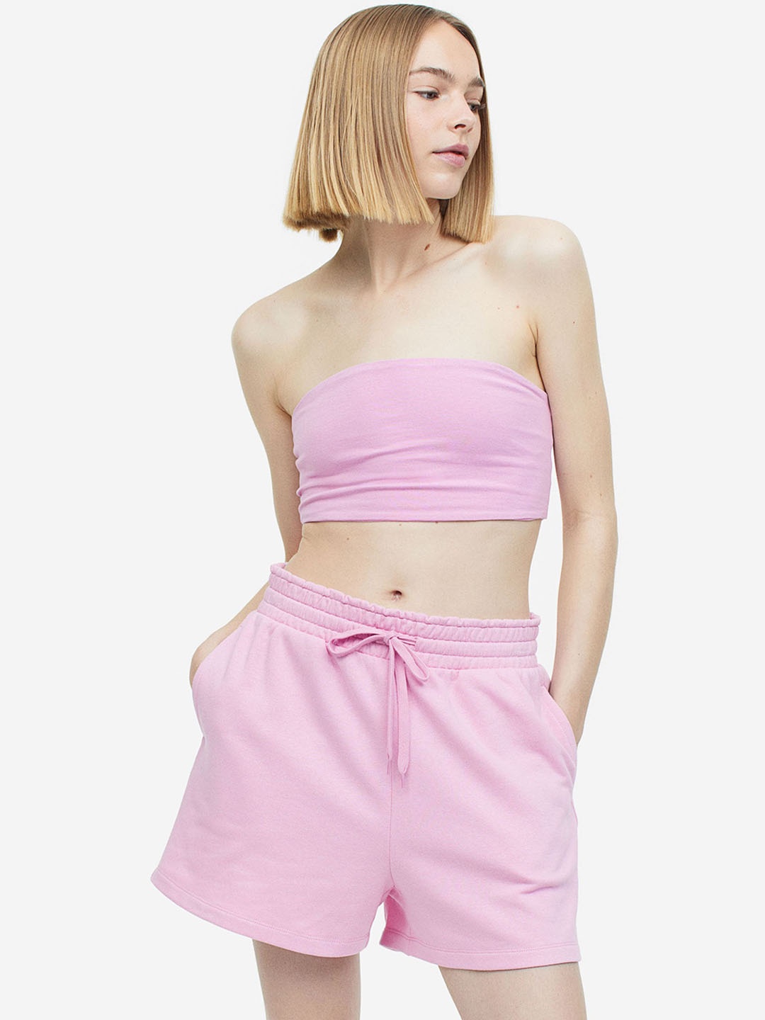 

H&M Women Paper Bag Sweatshirt Shorts, Pink