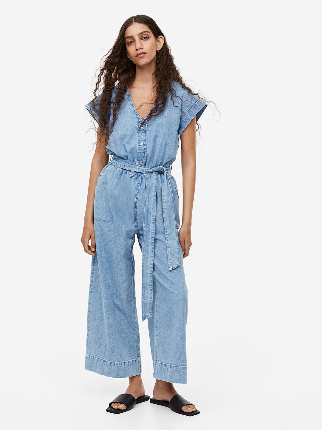 

H&M Pure Cotton Denim Jumpsuit, Blue