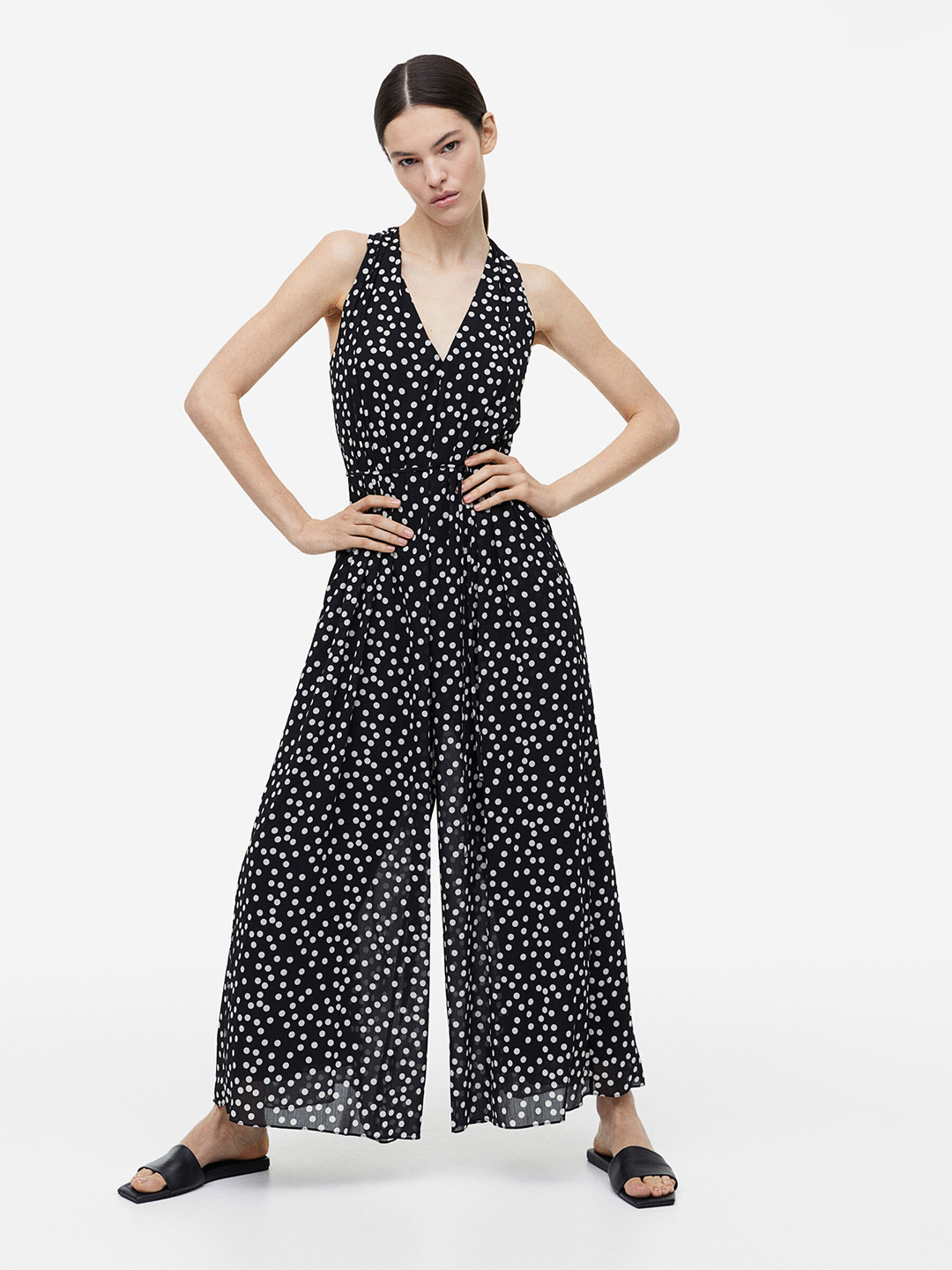 

H&M Crepe V-Neck Jumpsuit, Black