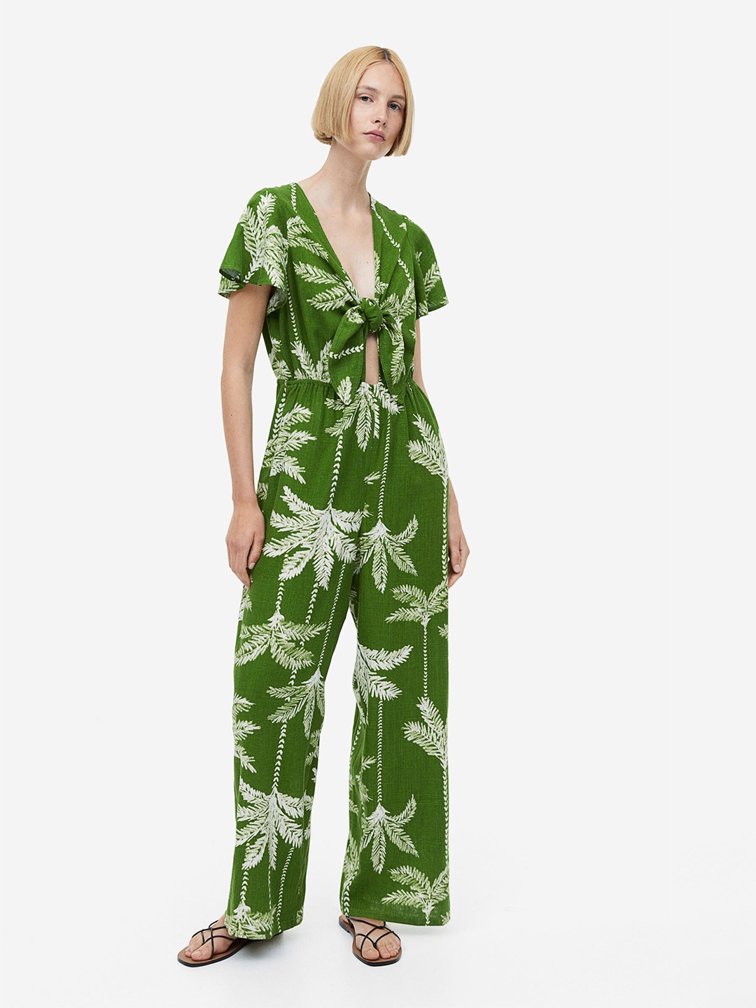 

H&M Linen-Blend Jumpsuit, Green