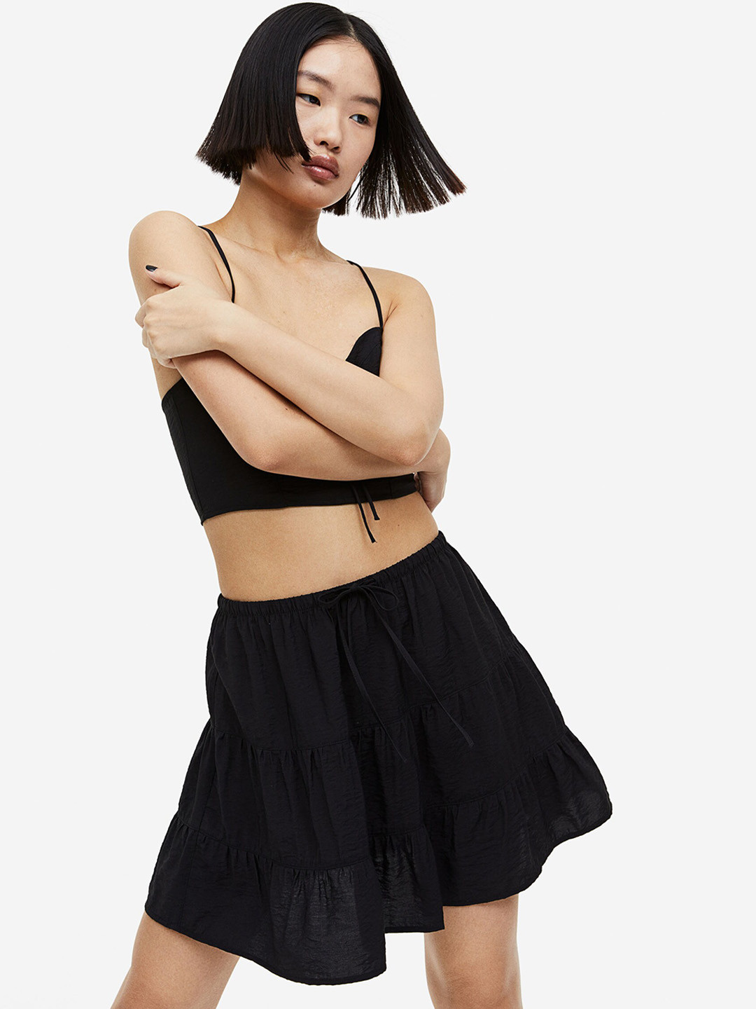 

H&M Tiered Mini Skirt, Black