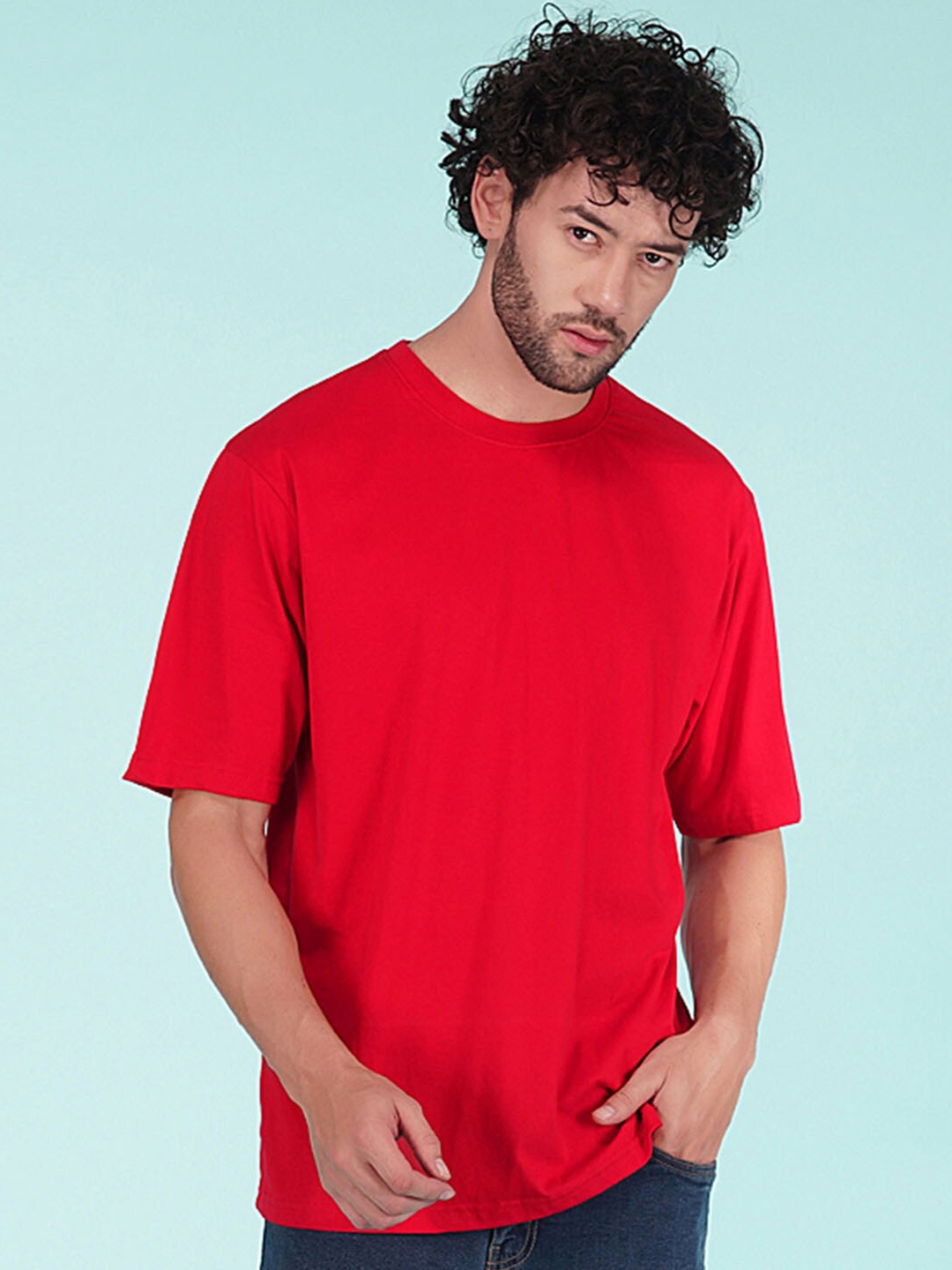 

NUSYL Round Neck Oversized T-shirt, Red