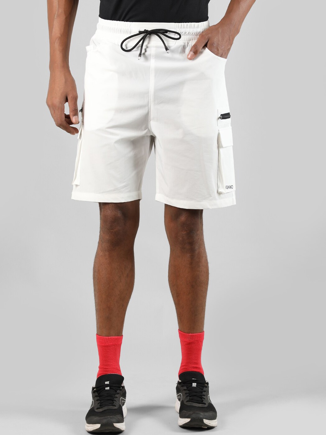 

CHKOKKO Men Mid-Rise Cargo Sports Shorts, White