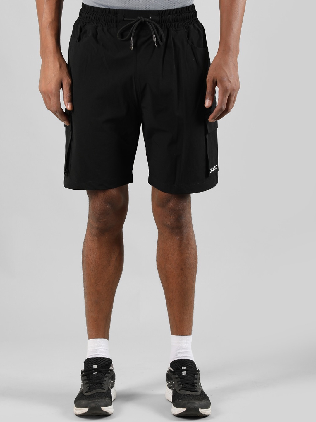 

CHKOKKO Men Mid-Rise Cargo Sports Shorts, Black
