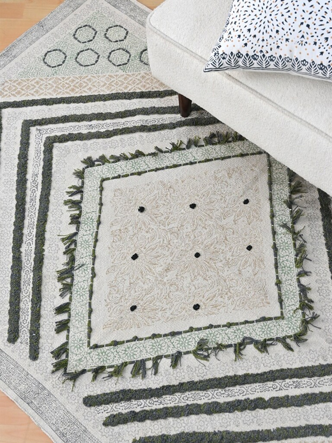 

Art Avenue Cartera Green Printed Rectangular Cotton Rug