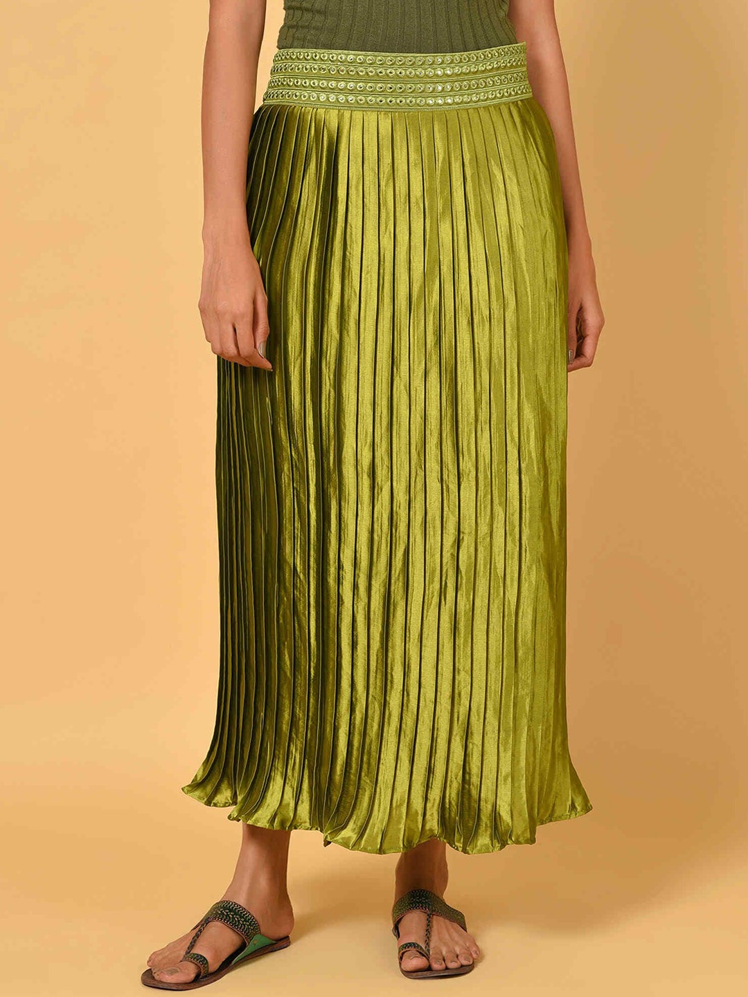 

NUHH A-Line Accordion Pleated Skirt, Green