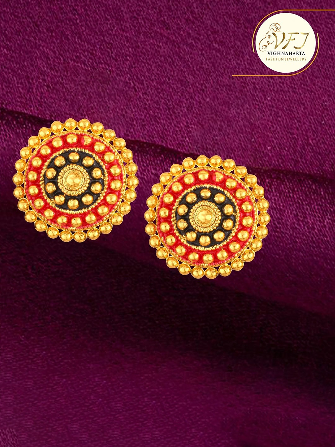 

Vighnaharta Gold-Plated Meenakari Stud Earrings