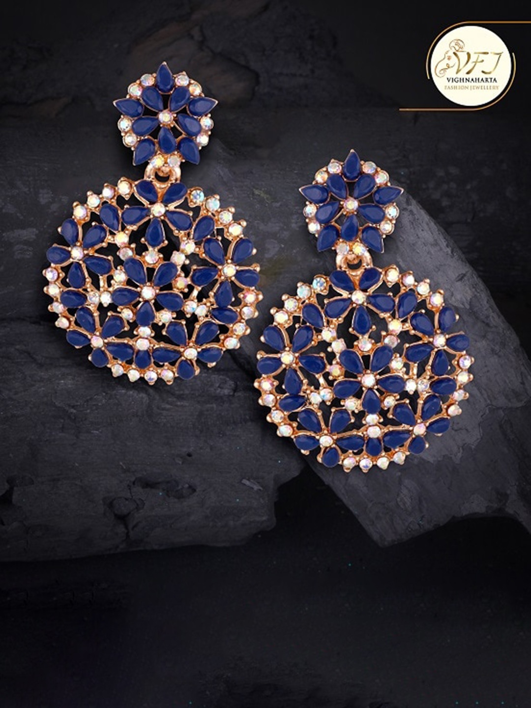 

Vighnaharta Gold Plated Floral CZ Studded Drop Earrings