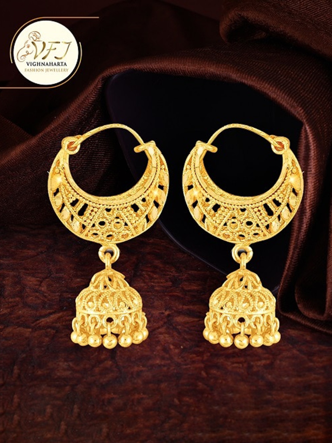 Vighnaharta Gold-Plated Dome Shaped Jhumkas
