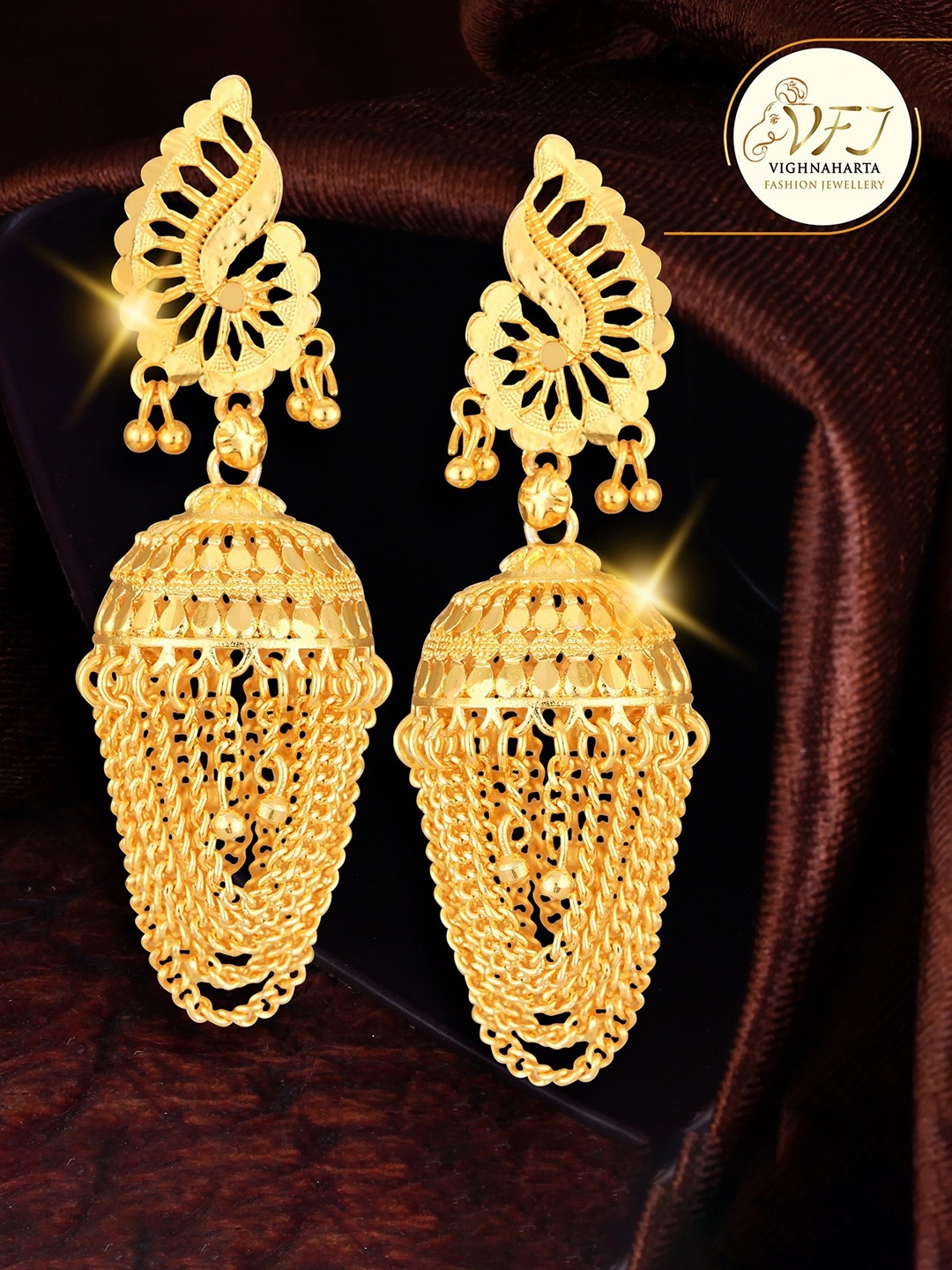

Vighnaharta Gold-Plated Dome Shaped Jhumkas