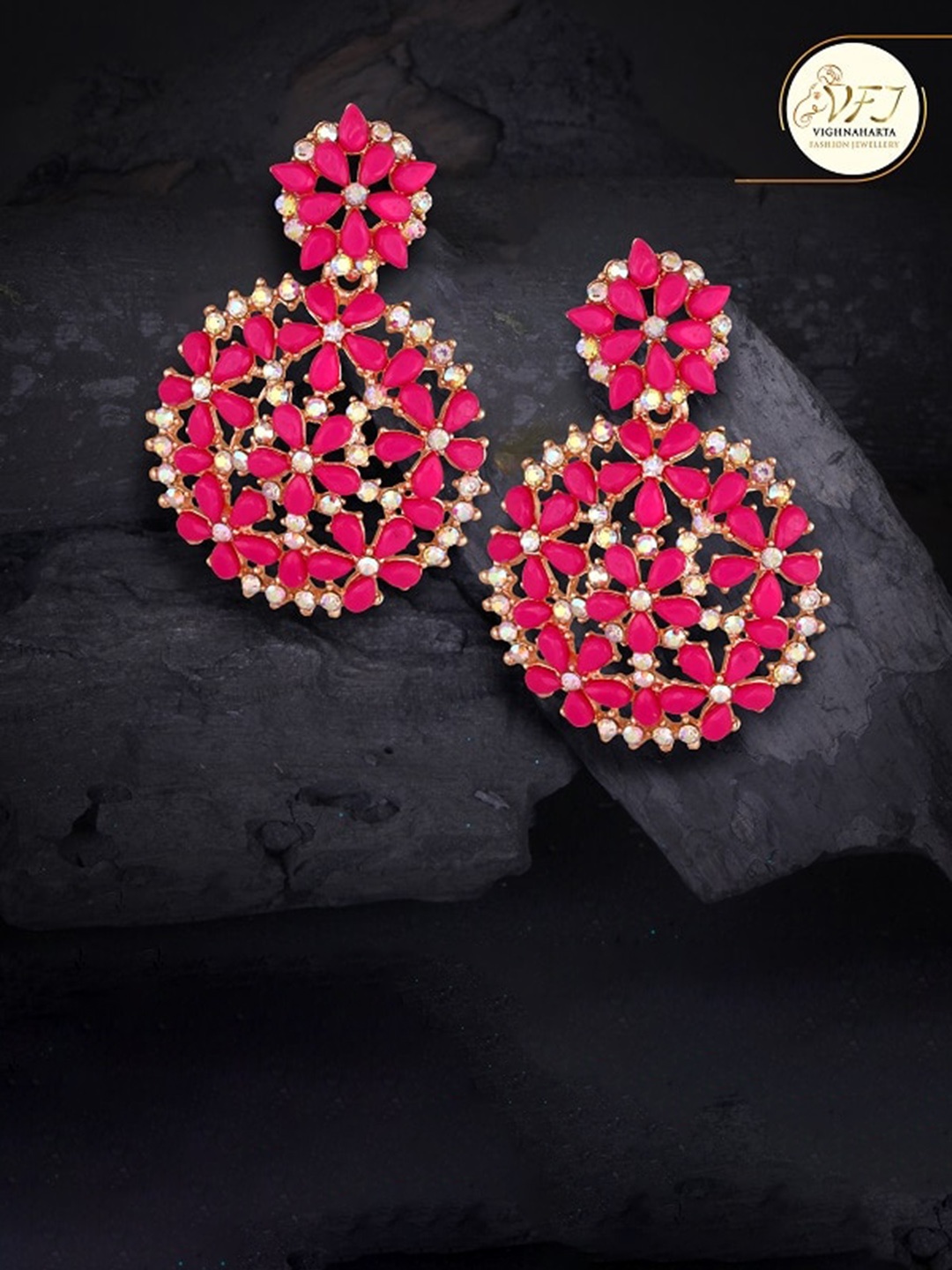 

Vighnaharta Gold-Plated Floral Drop Earrings