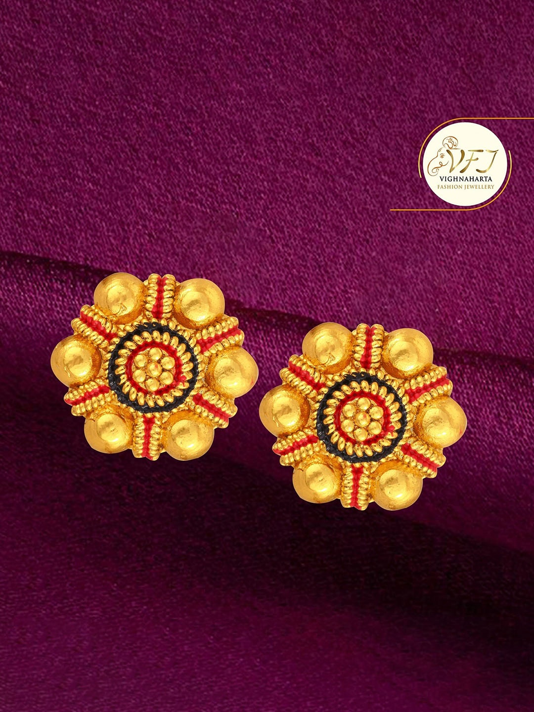 

Vighnaharta Gold-Plated Floral Meenakari Stud Earrings