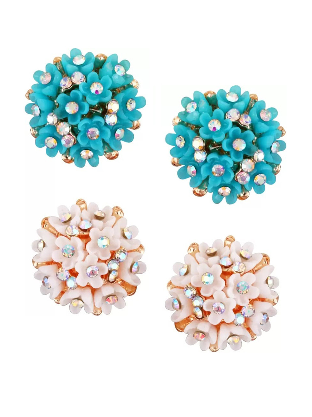 

Vighnaharta Set Of 2 Floral Studs Earrings, White