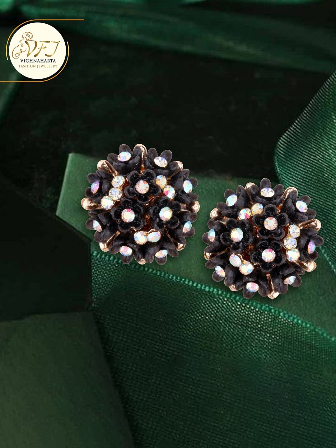 

Vighnaharta Gold Plated Floral Stud Earrings, Black