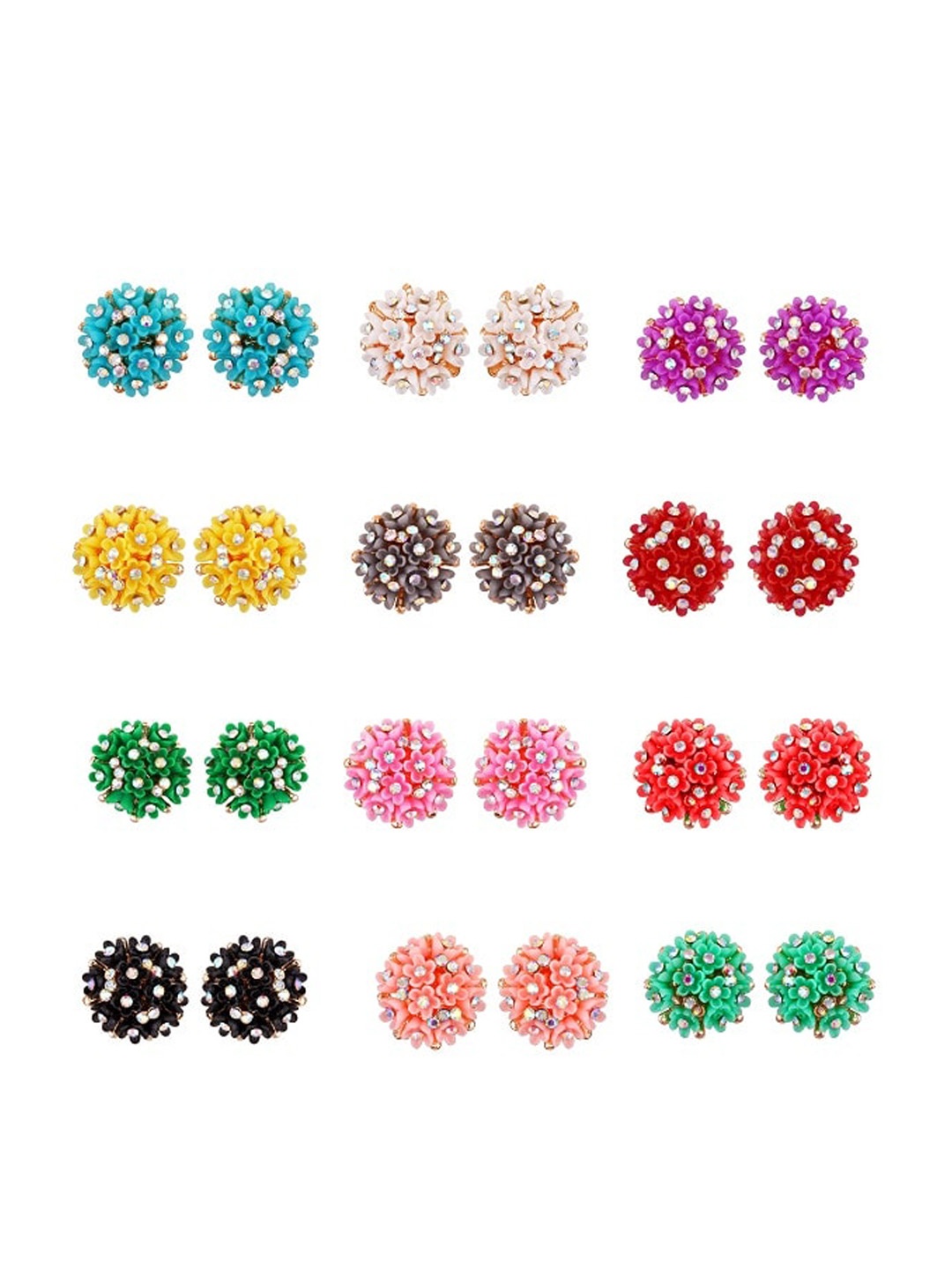 

Vighnaharta Set Of 12 Floral Studs Earrings, Blue