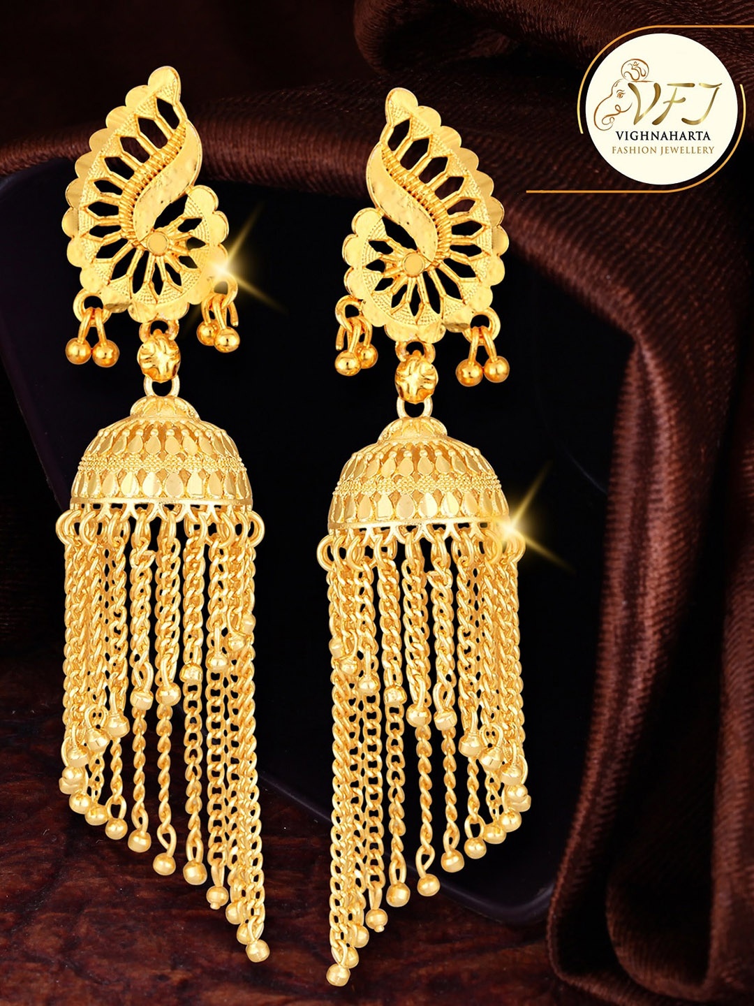 Vighnaharta Gold-Plated Floral Jhumkas Earrings
