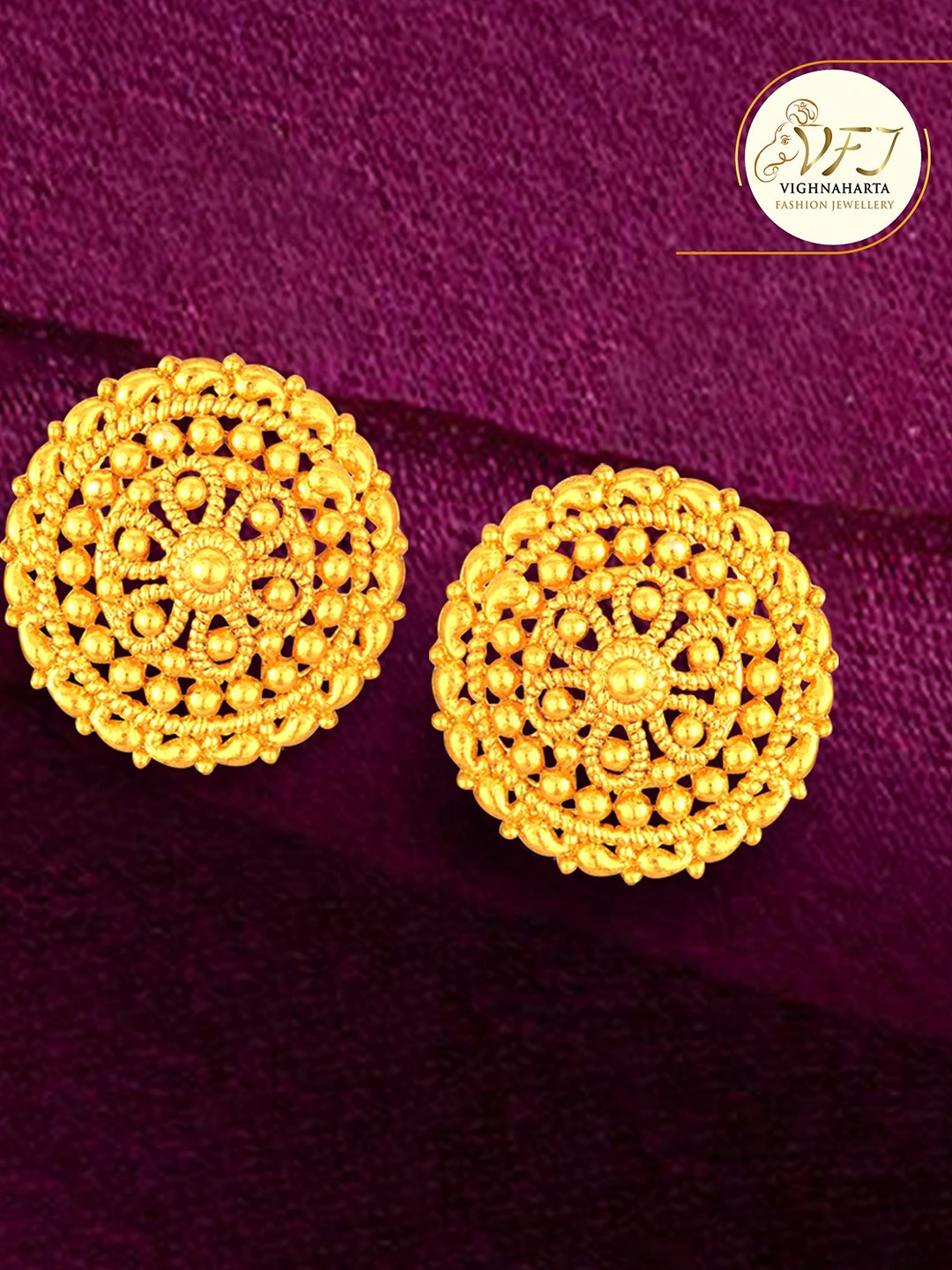 Vighnaharta Gold-Plated Circular Studs Earrings