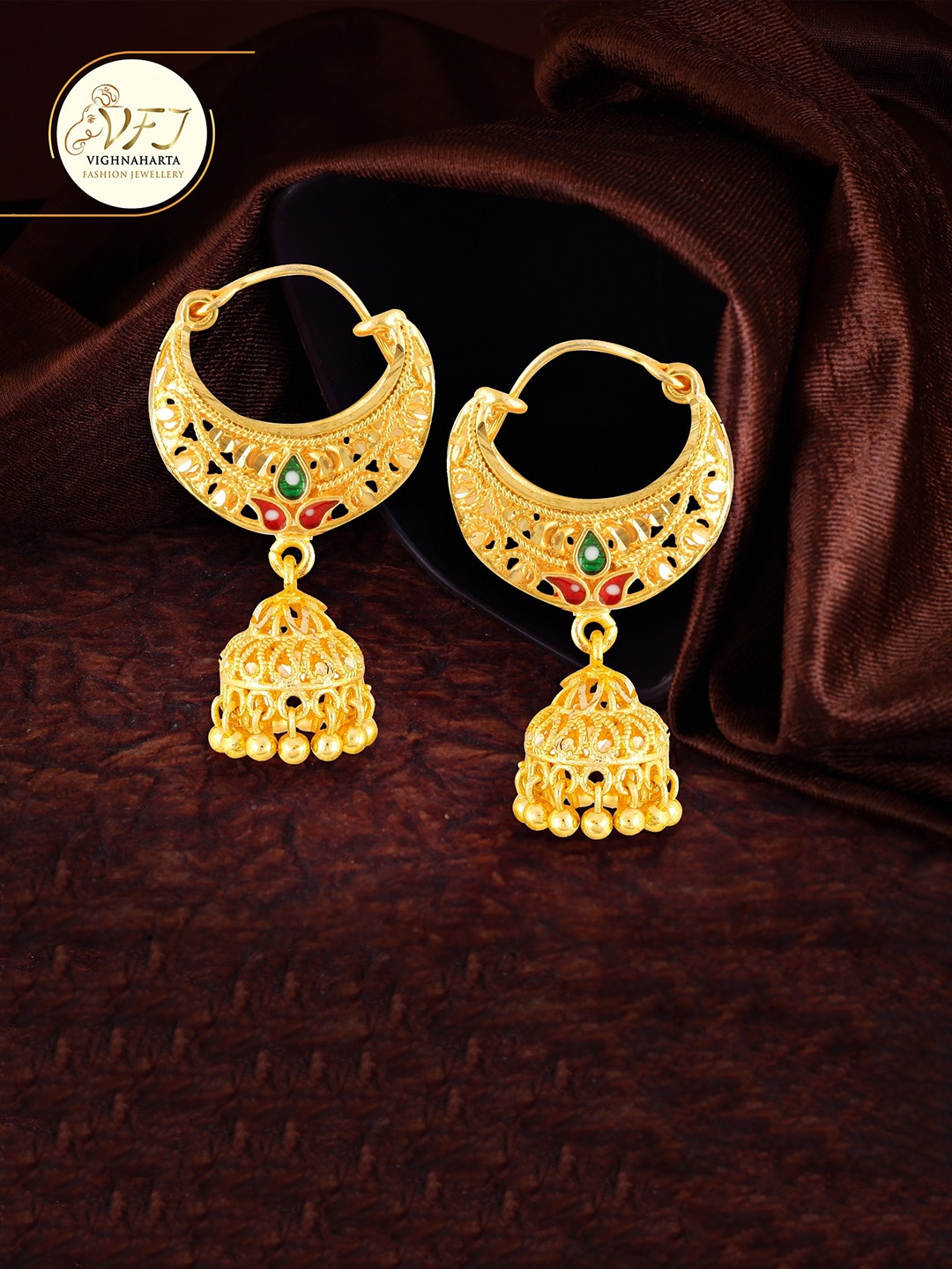 

Vighnaharta Gold-Plated Dome Shaped Jhumkas