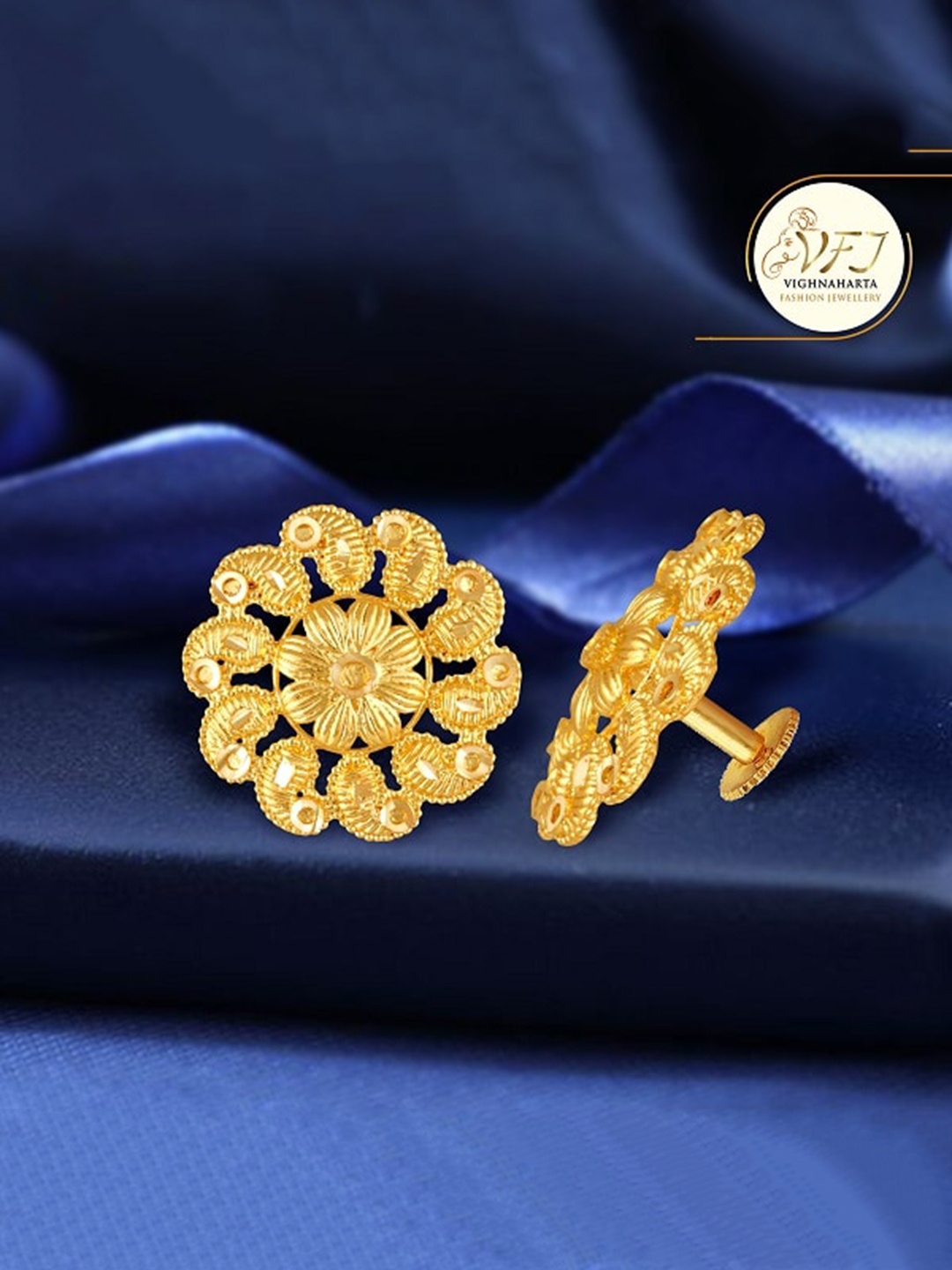 Vighnaharta Gold-Plated Floral Meenakari Studs Earrings