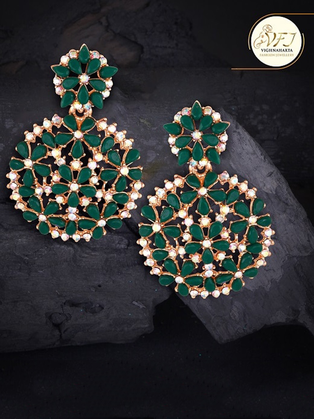 

Vighnaharta Gold-Plated Cubic Zirconia Geometric Drop Earrings