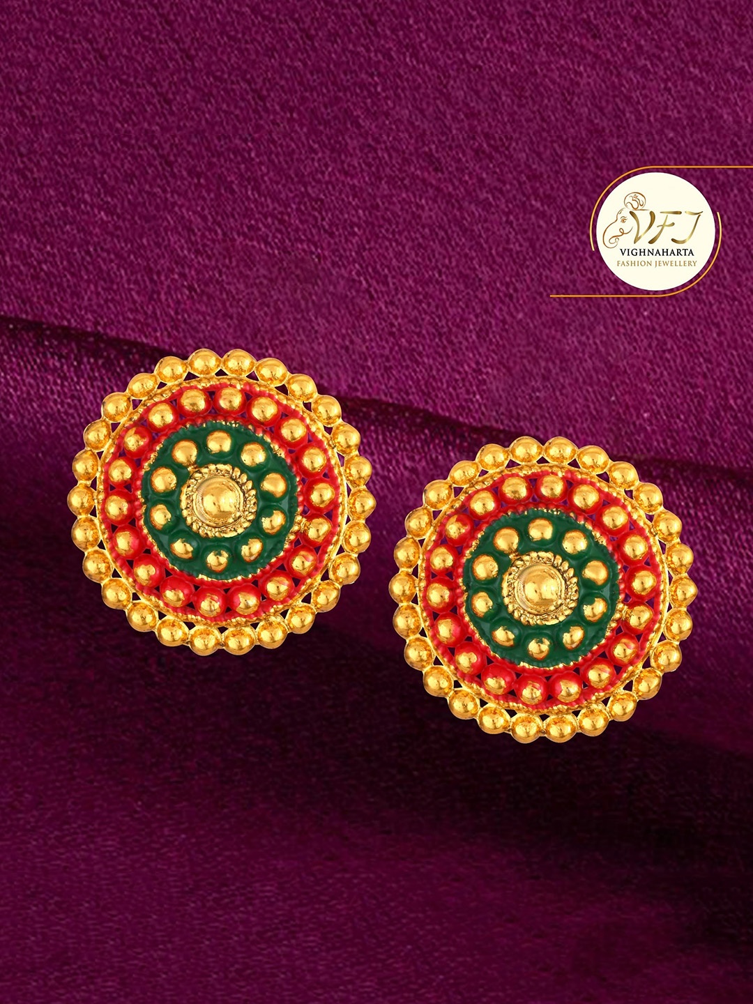 

Vighnaharta Gold-Plated Floral Meenakari Stud Earrings