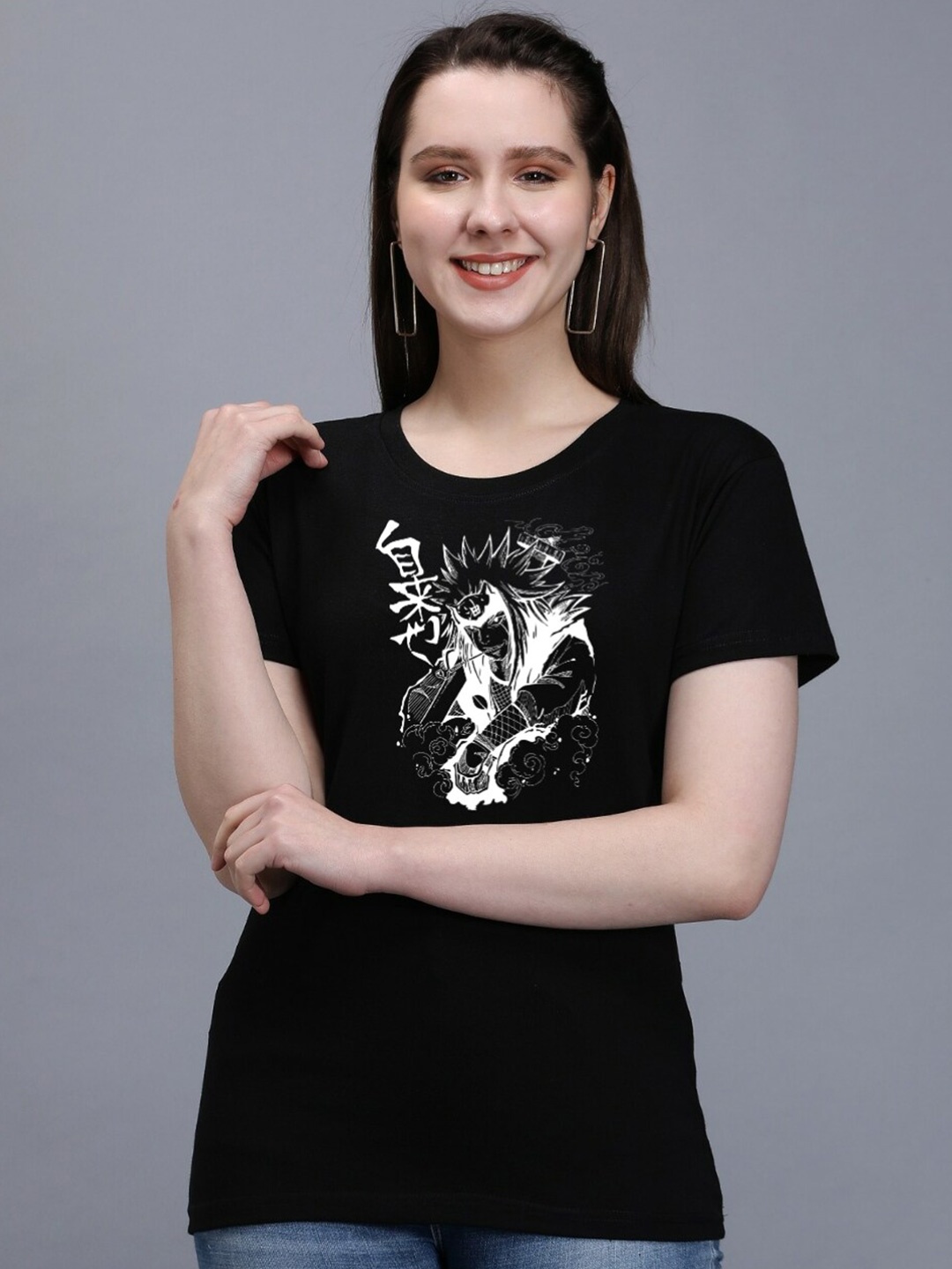 

TRENDY RABBIT Graphic Printed Cotton T-shirt, Black