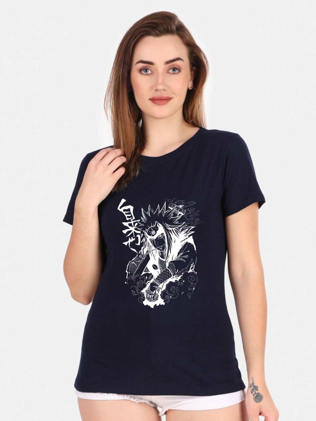 

TRENDY RABBIT Women Navy Blue Printed T-shirt