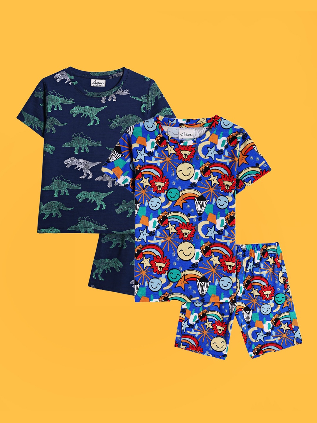 

Anthrilo Boys Pack Of 2 Graphic Printed Pure Cotton Night suit, Blue